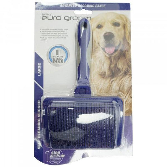 EURO GROOM - Self Cleaning Large Slicker Brush Hard Pin Dogs - DE Pet