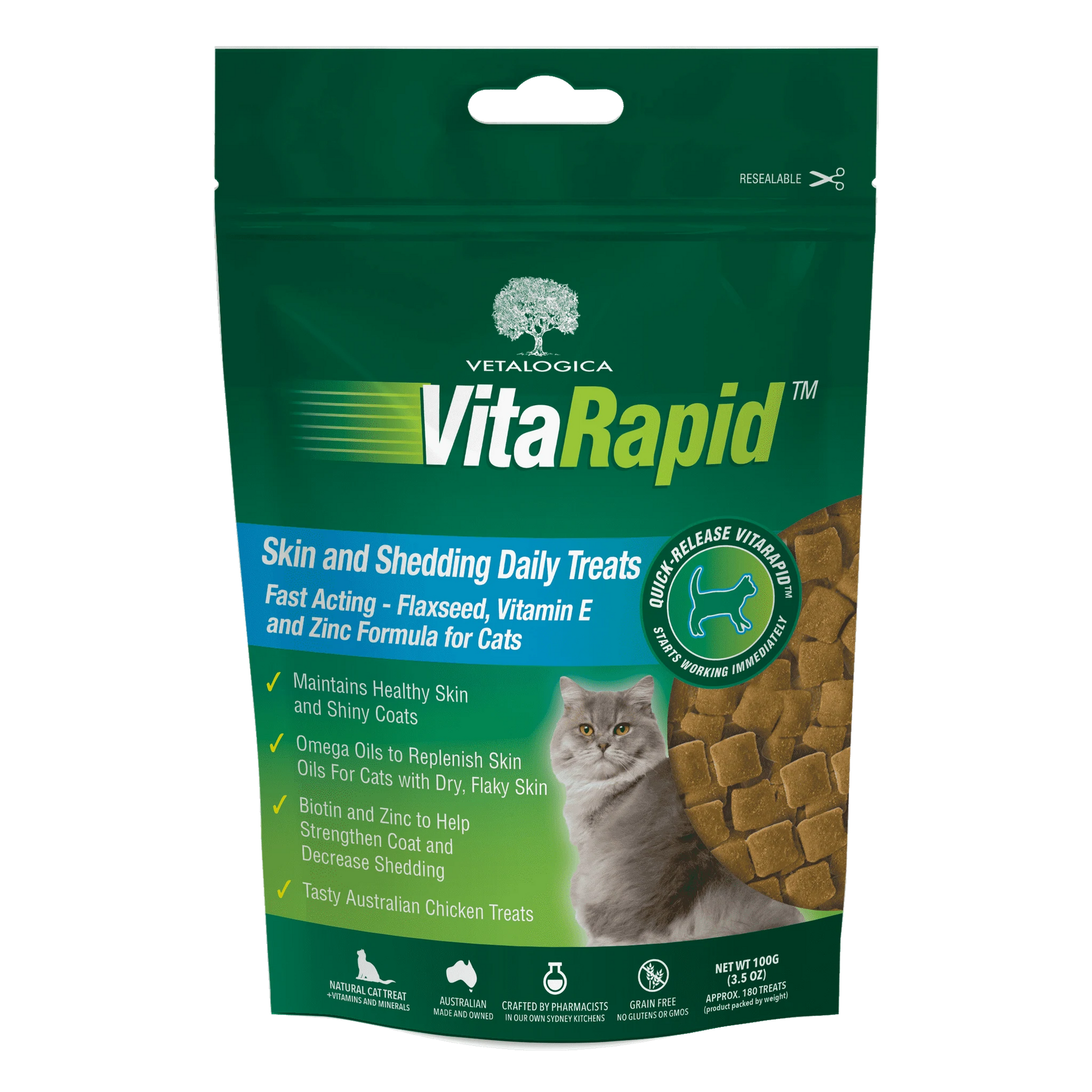 VITARAPID - Skin & Shedding Daily Treats For Cats 100g - DE Pet