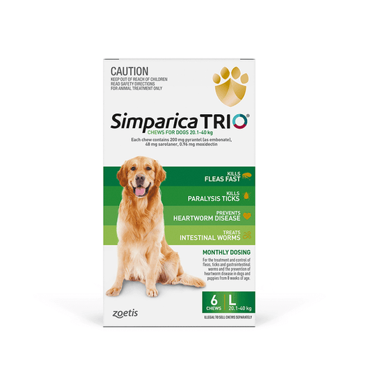 SIMPARICA TRIO 20.1-40KG (Green) 6 Pack - DE Pet