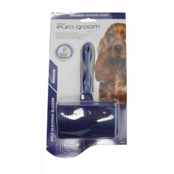 EURO GROOM - Self Cleaning Medium Slicker Brush Soft Pin Dogs - DE Pet