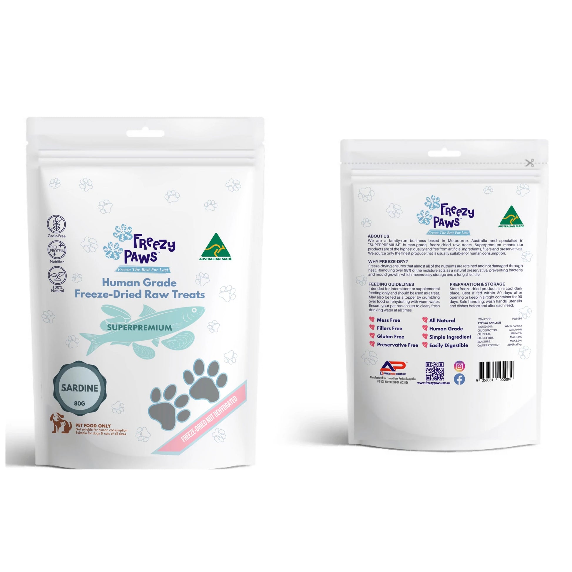 FREEZY PAWS - Freeze Dried Sardine Raw Treats - DE Pet