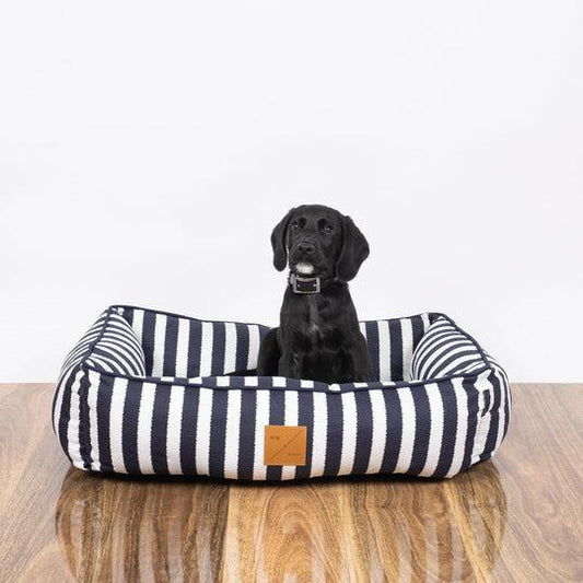 MOG AND BONE - Bolster Dog Bed - Navy Hampton Stripe Print - DE Pet