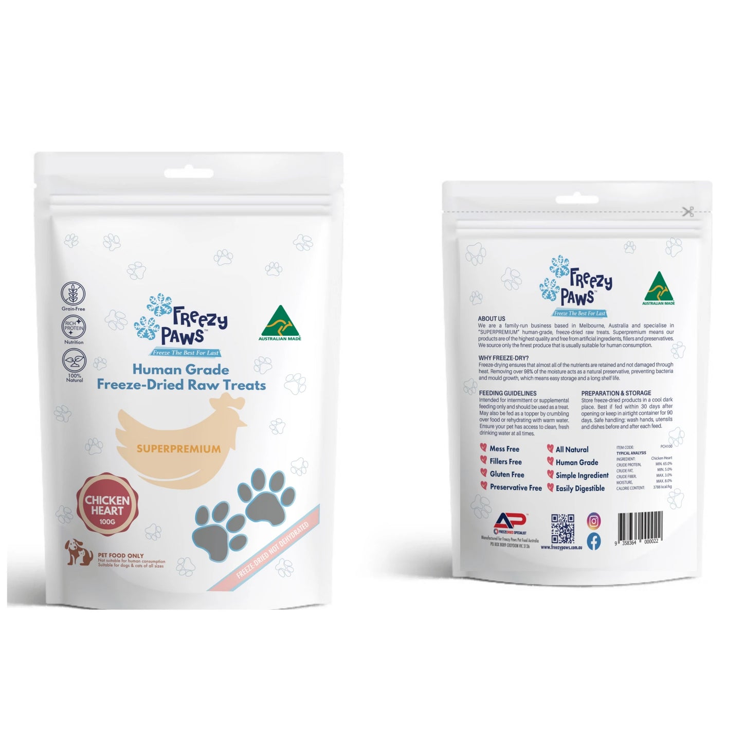 FREEZY PAWS - Freeze Dried Chicken Heart Raw Treats - DE Pet