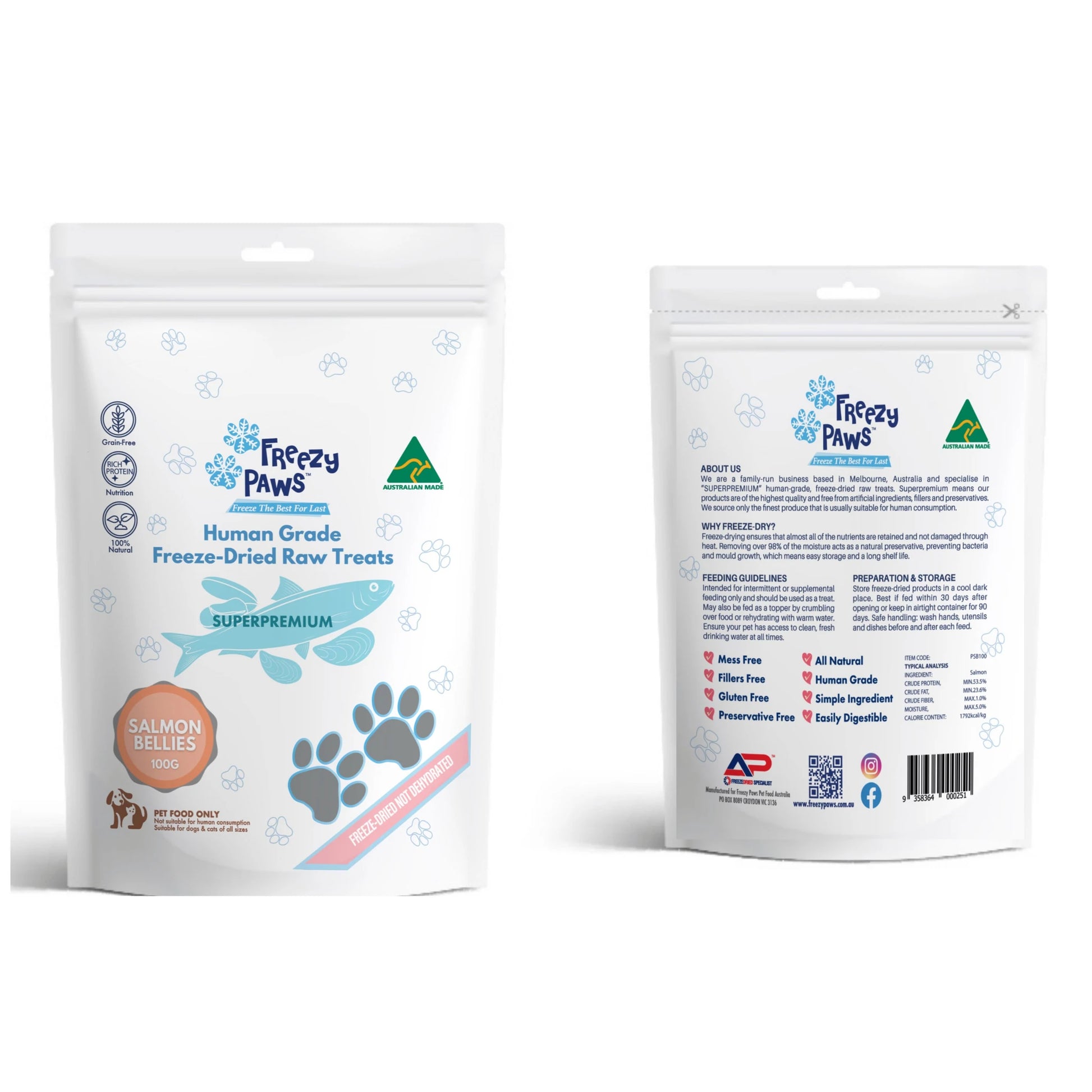 FREEZY PAWS - Freeze Dried Salmon Bellies Raw Treats - DE Pet