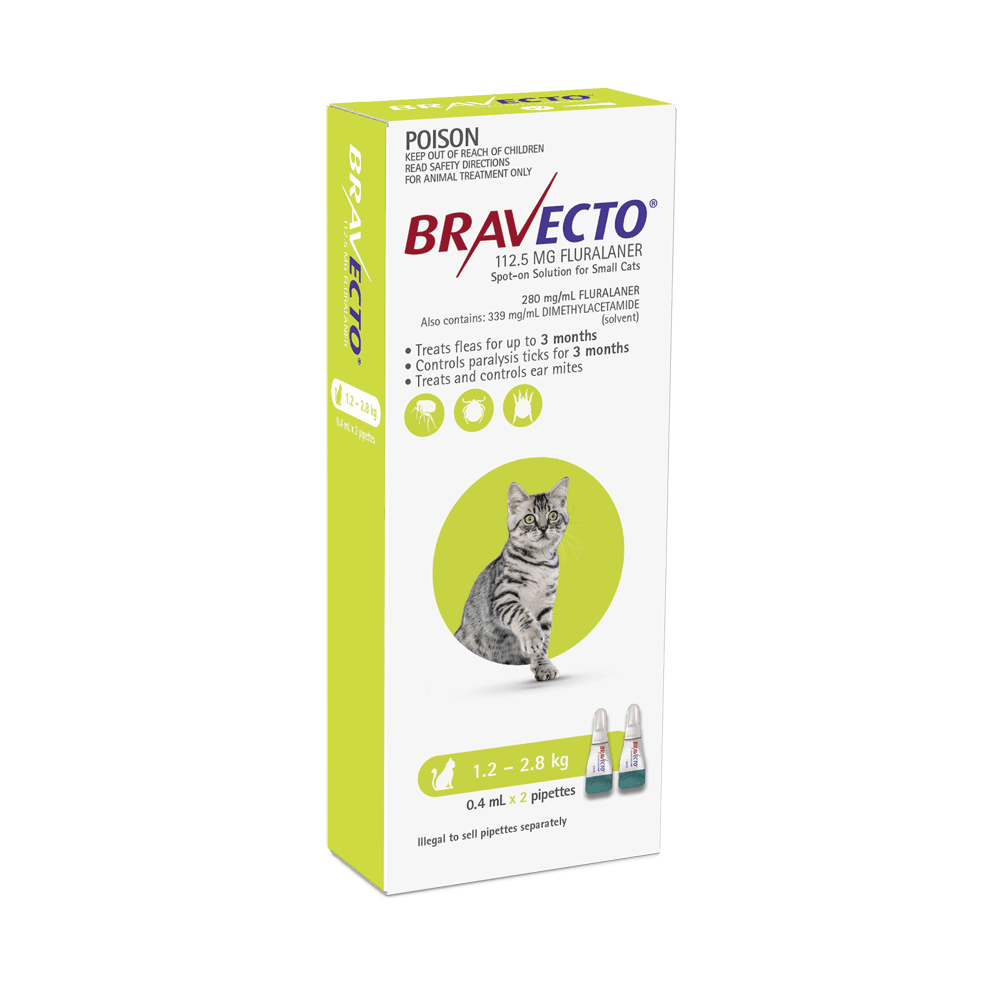 BRAVECTO CAT Spot On 112.5MG Green1.2-2.8KG - DE Pet